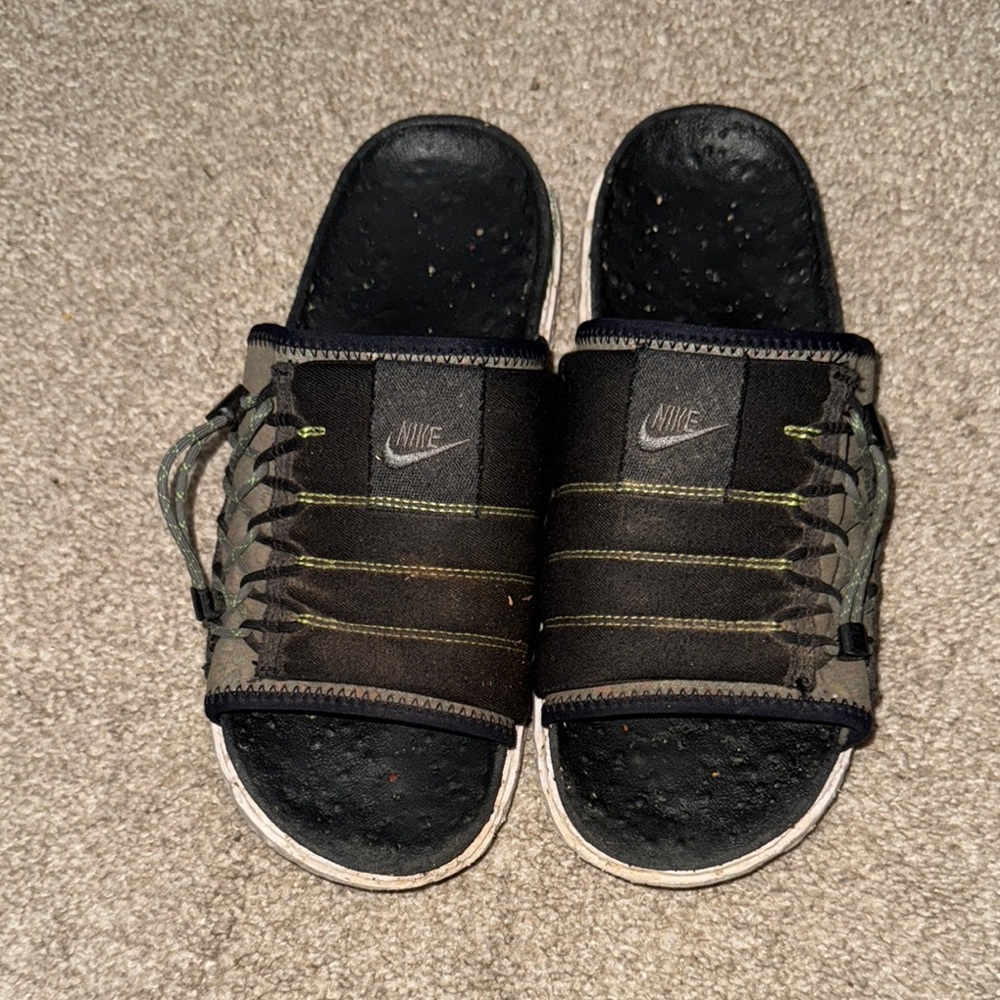 Nike Black and Green Slide Sandals